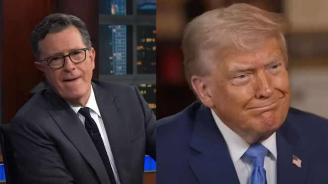 Stephen Colbert and Donald Trump side by side